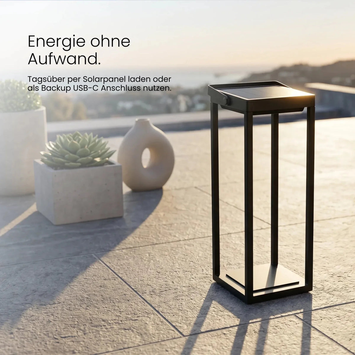 Solar Tischlaterne VANA Detailansicht Solarpanel