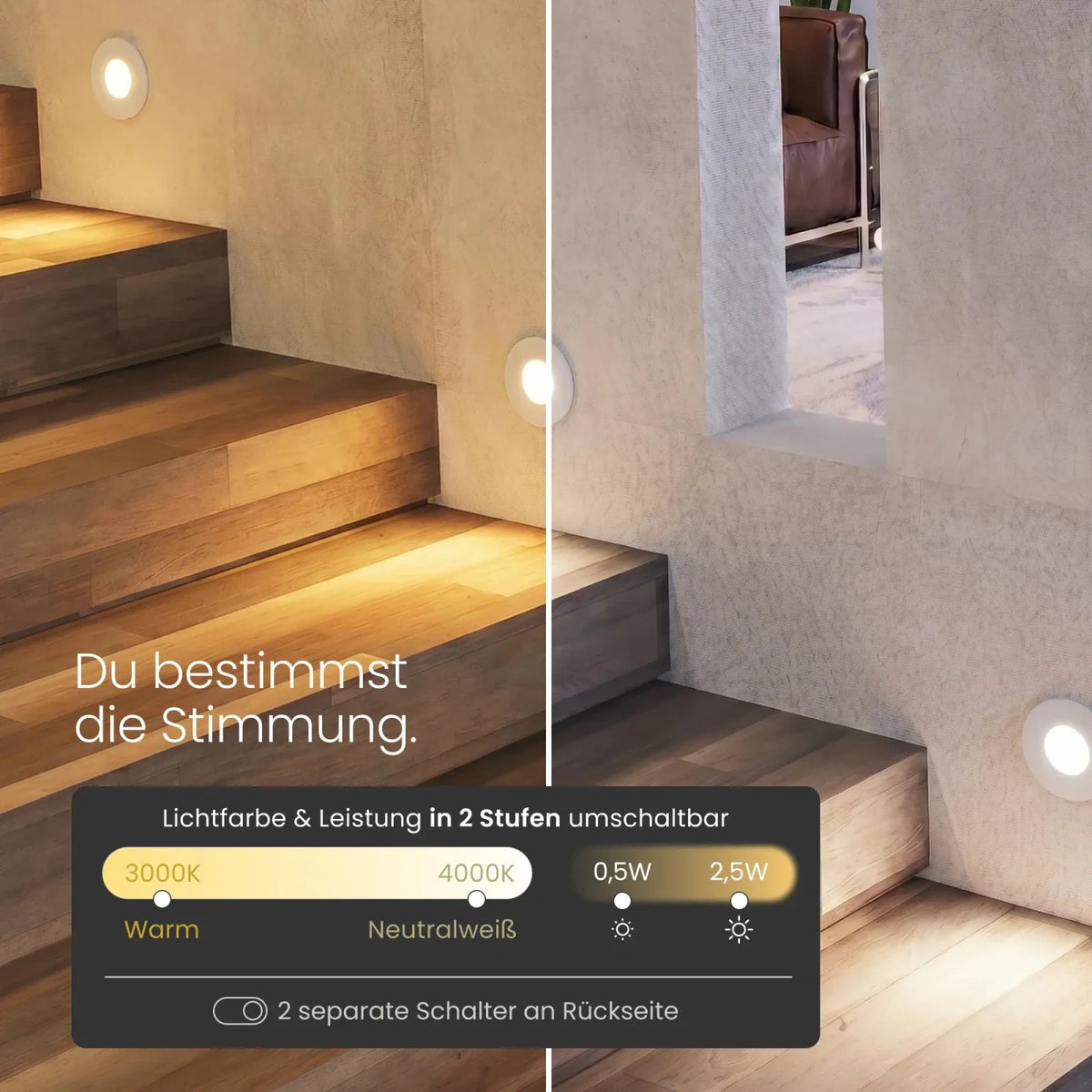MODU recessed step light, round, interchangeable cover, IP44