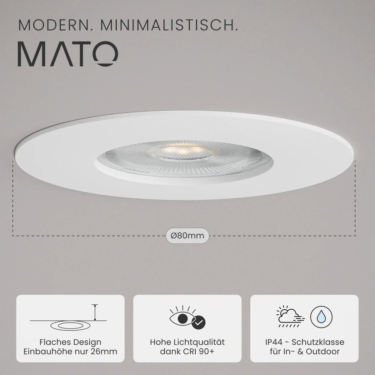 Recessed spotlight NUA dimmable, 510lm, IP44, CRI90+