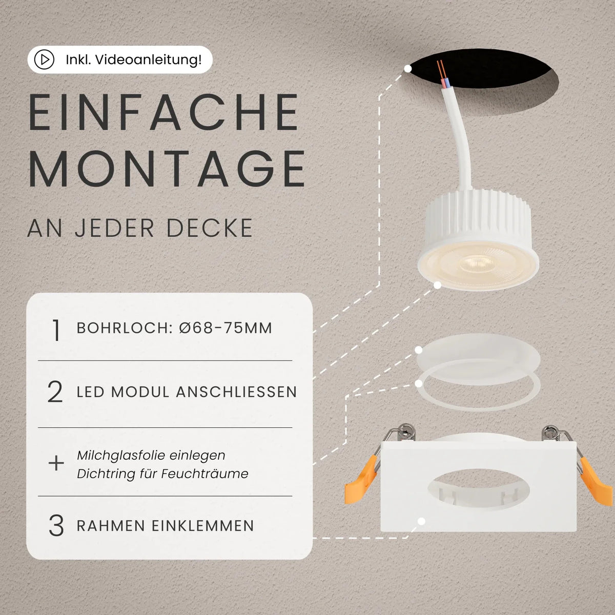 TEA recessed spotlight dimmable, 510lm, IP44, CRI90+