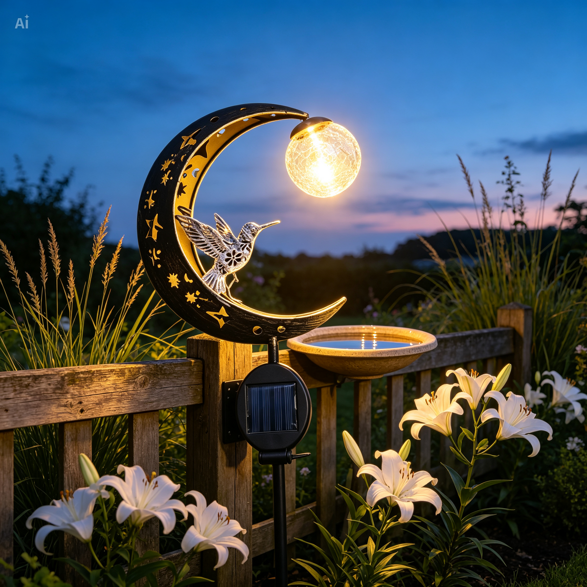 SolarBird – Solar-powered crescent garden light with bird design