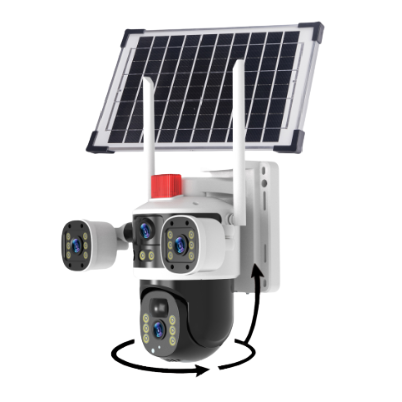 Dome Camera – Solar-powered surveillance camera with triple lens, black