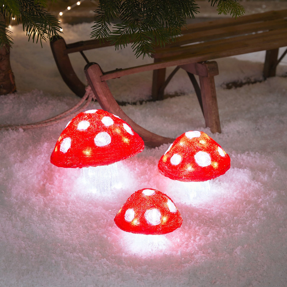 Acrylic Christmas Toadstool Figures for Outdoors – Set of 3