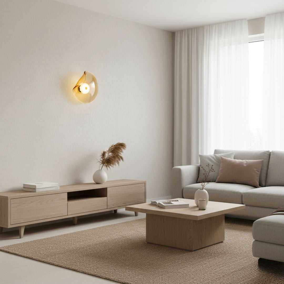 Glas-Wandleuchte LED Gesamtansicht mit Licht