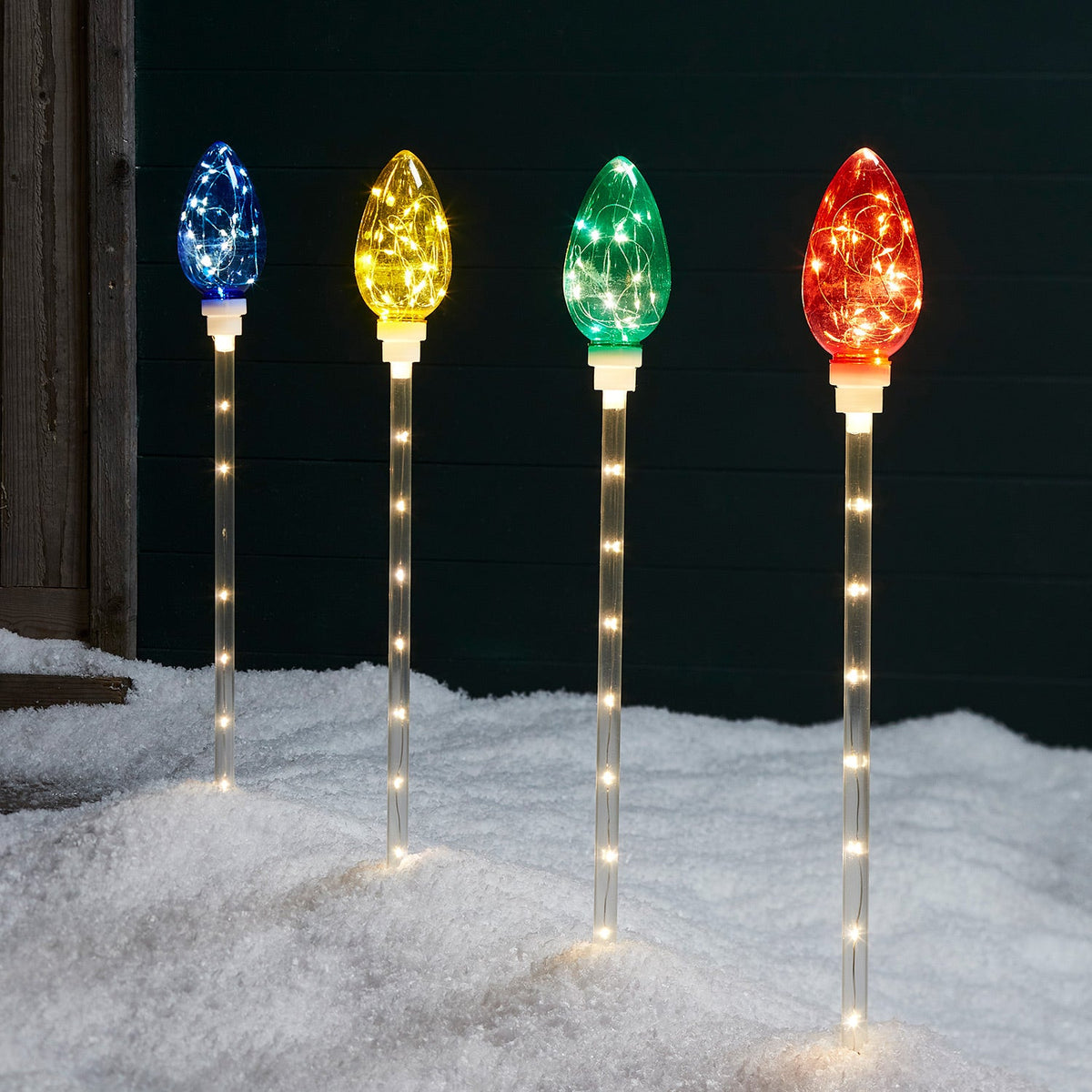 Set of LED stick lights for outdoor Christmas decoration, multicolored – pack of 4