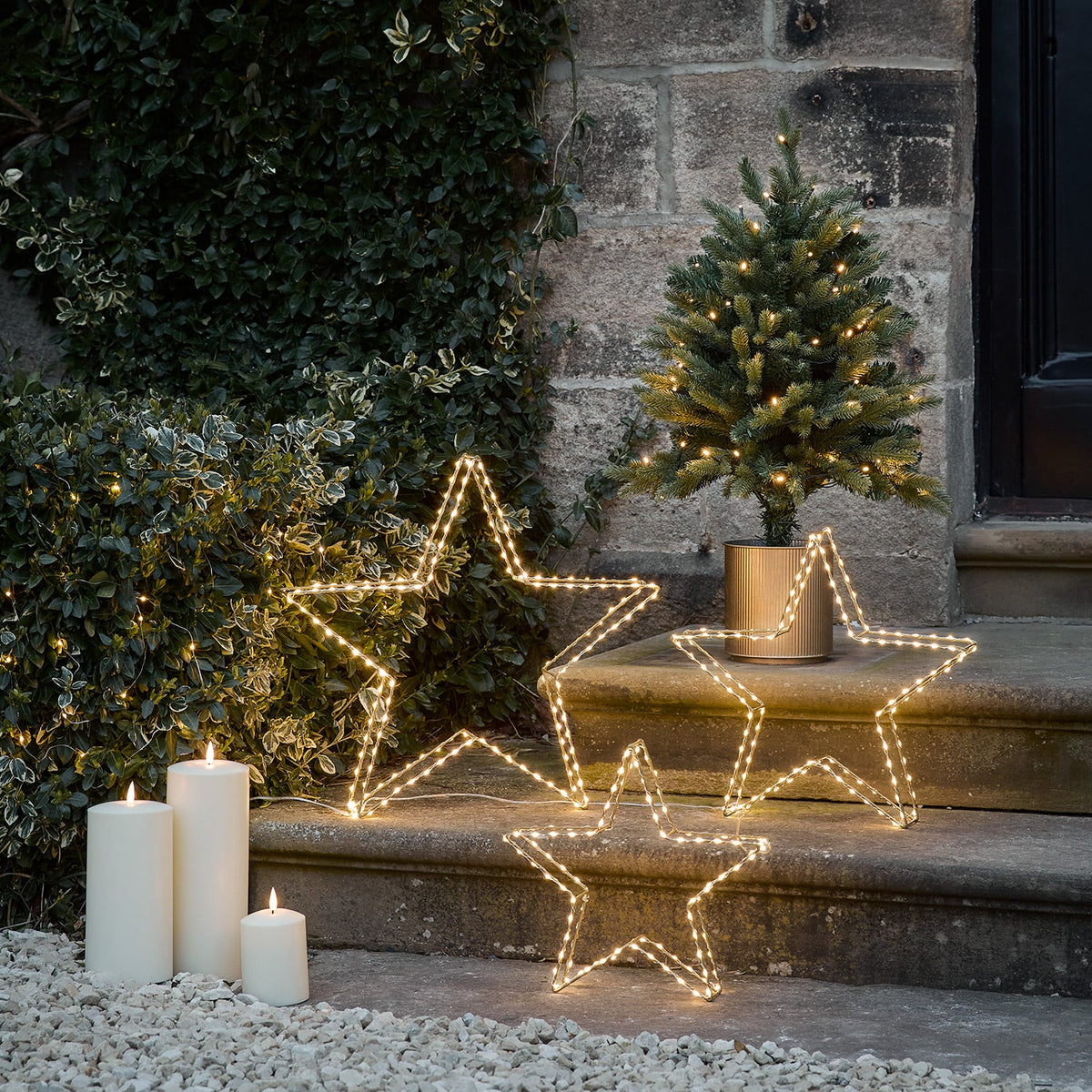 LED Star Silhouettes, Set of 3 – Gold, Warm White