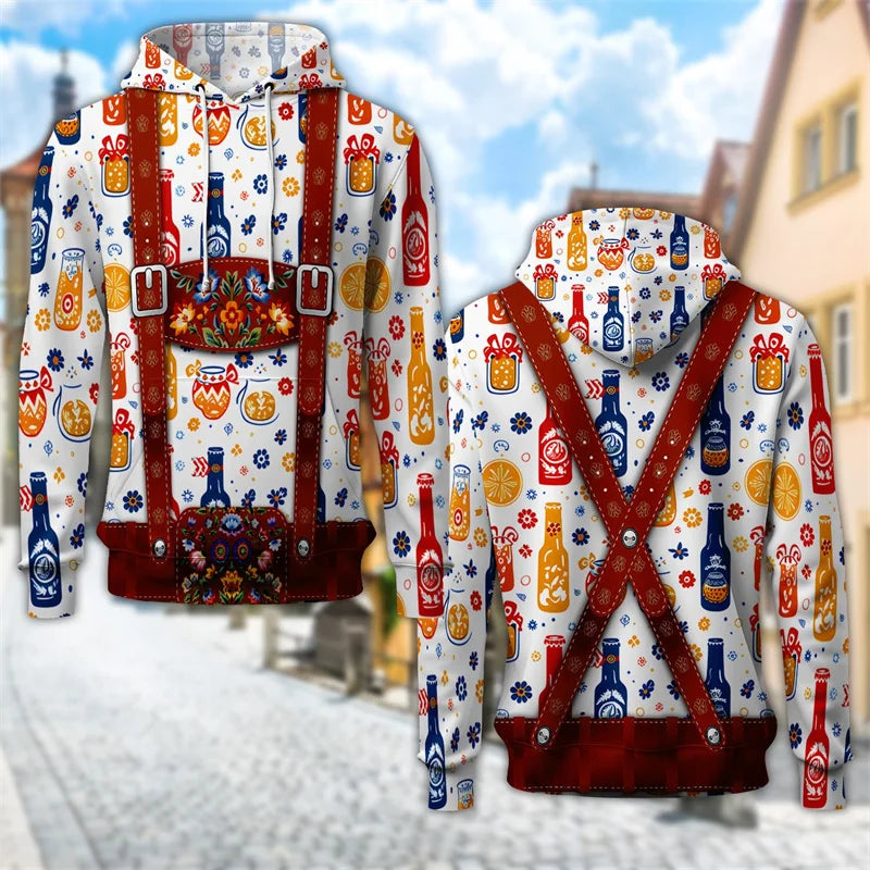 Oktoberfest 3D Hoodie with Traditional Costume Beer Stein Print, Unisex S–6XL