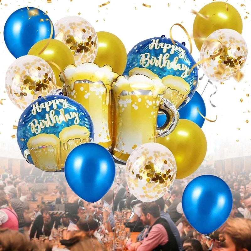 Oktoberfest Balloon Set Beer Mug Design, 16-piece