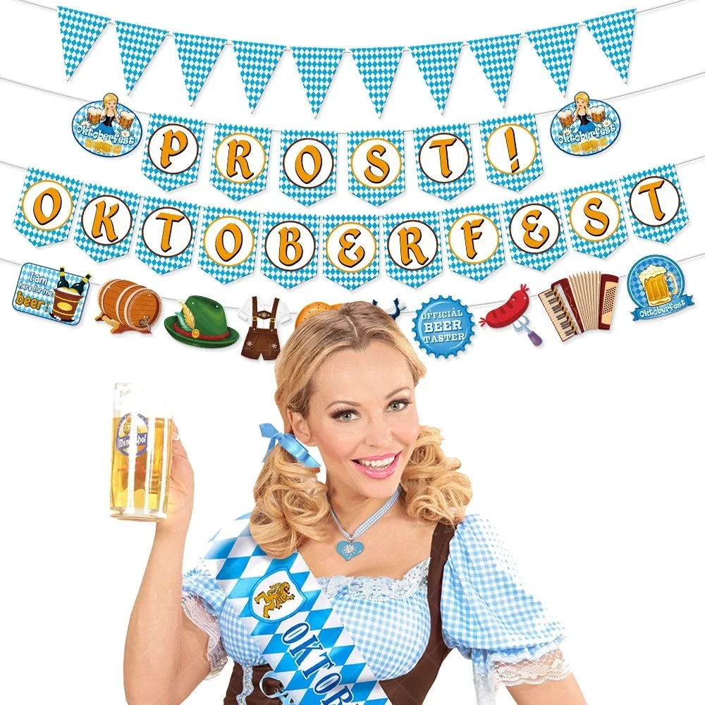 Oktoberfest paper pennant banner, DIY set diamond pattern
