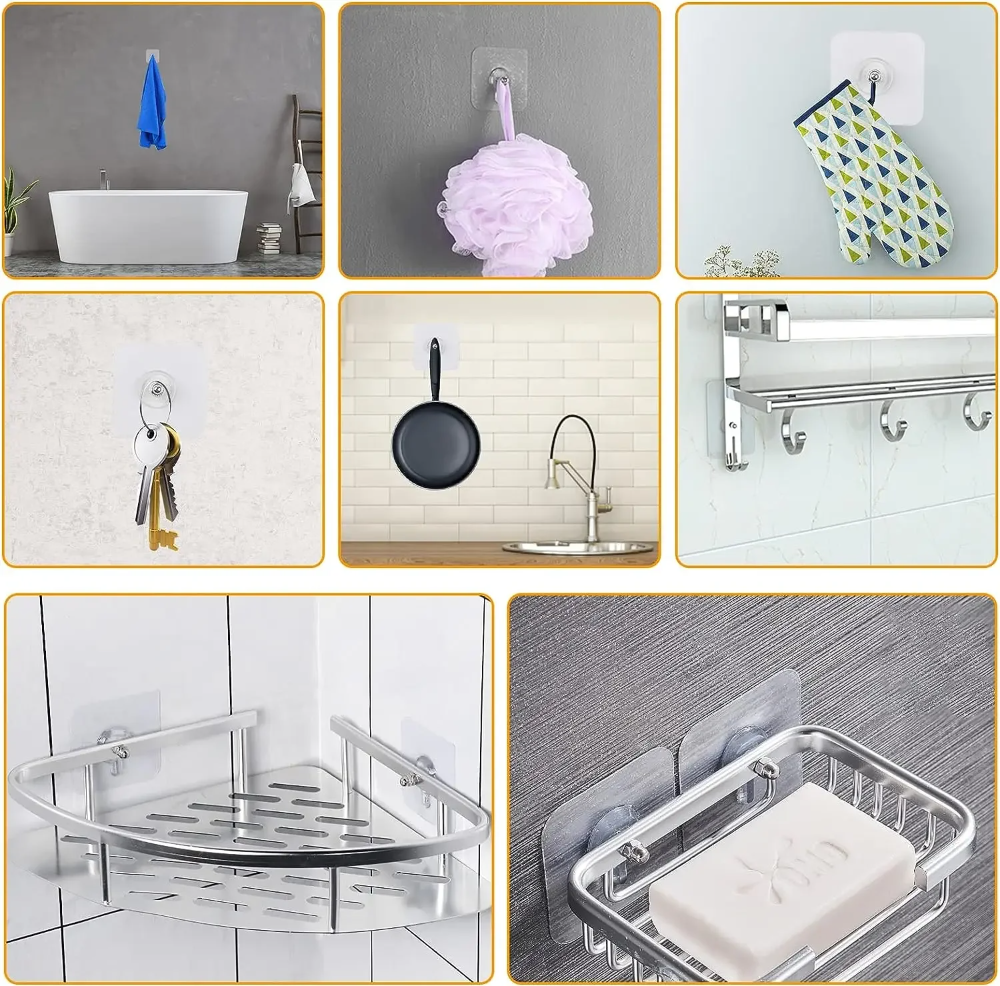 Self-adhesive hooks without drilling – Transparent, set of 20