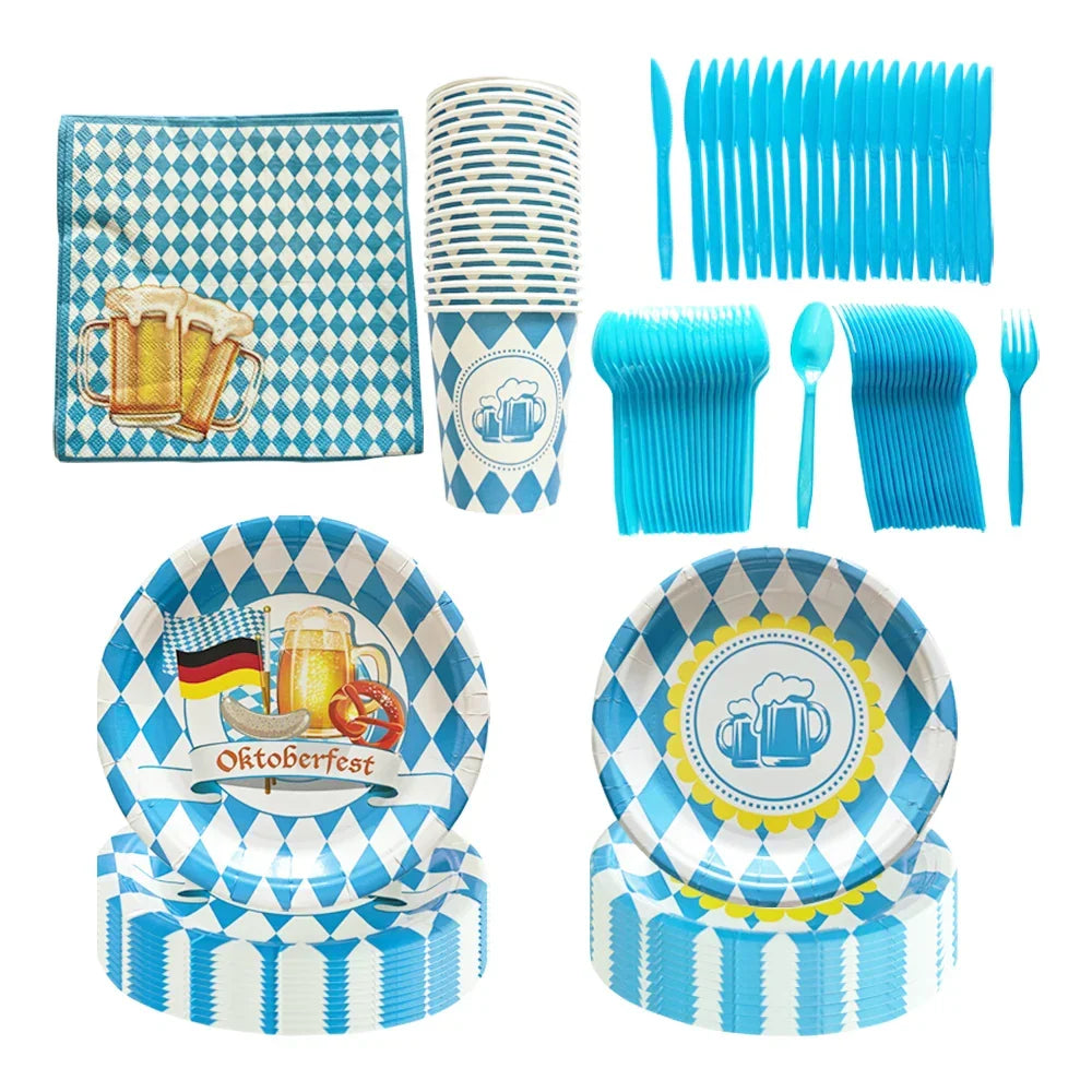 Oktoberfest disposable party tableware set, 140 pieces for 20 people