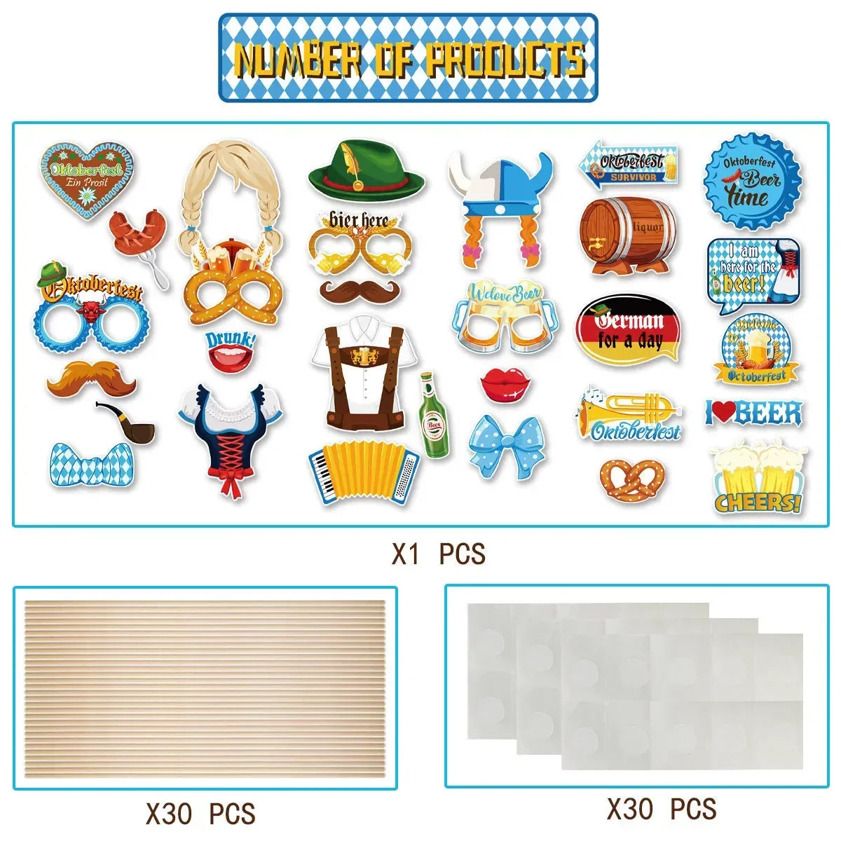 Oktoberfest photo prop set, 60-piece photo booth props