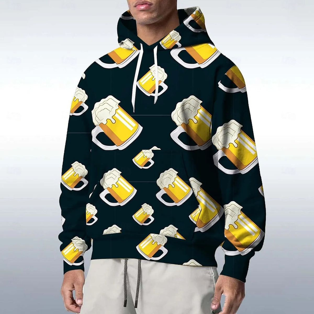 Oktoberfest Oversized Hoodie with 3D Beer Mug Print, Unisex, S–6XL