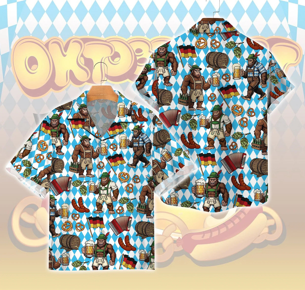 Men’s Oktoberfest shirt, lederhosen look, diamond pattern
