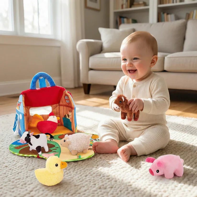 FarmPlayset Farm Toy for Kids, Plush Toys with Portable Play House