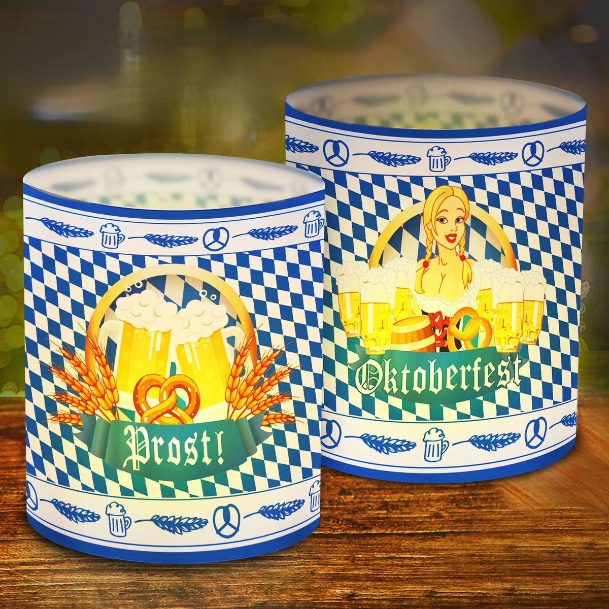 Oktoberfest Table Lantern Set, Beer Mug & Pretzel, 24-piece