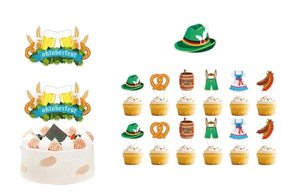 Oktoberfest party decoration set, banner, balloons, cake topper