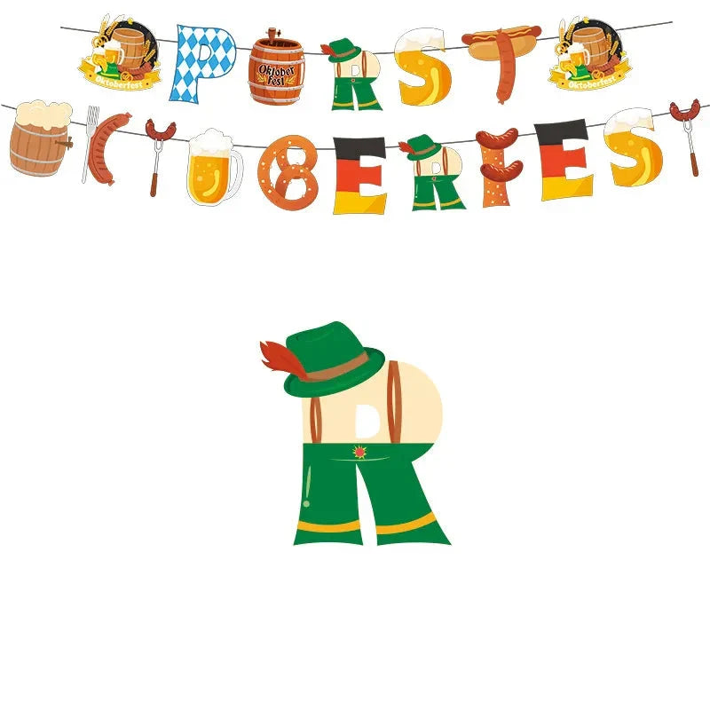 Oktoberfest party decoration set, banner, balloons, cake topper