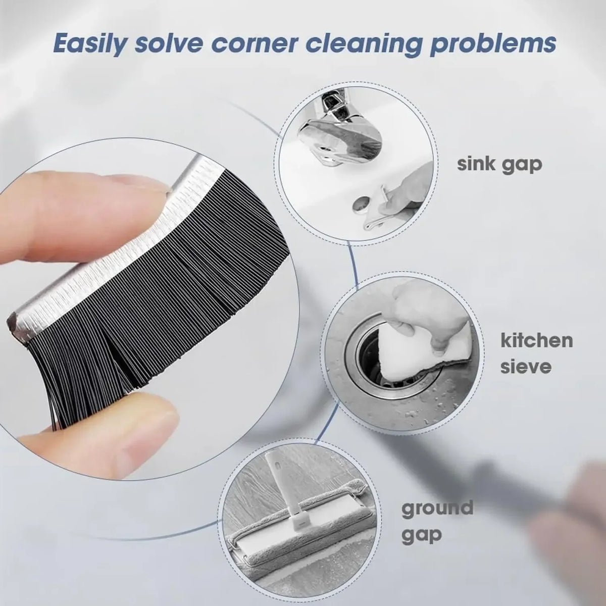 EasyReach Eckenbürste löst Reinigungsprobleme an Waschbecken, Sieb und Boden
