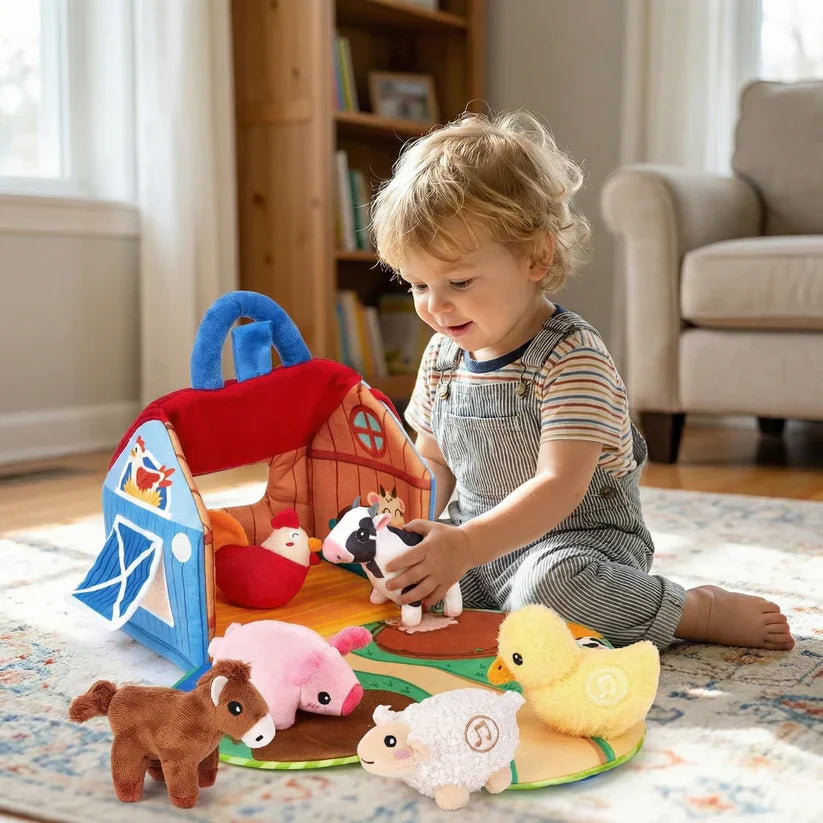FarmPlayset Farm Toy for Kids, Plush Toys with Portable Play House