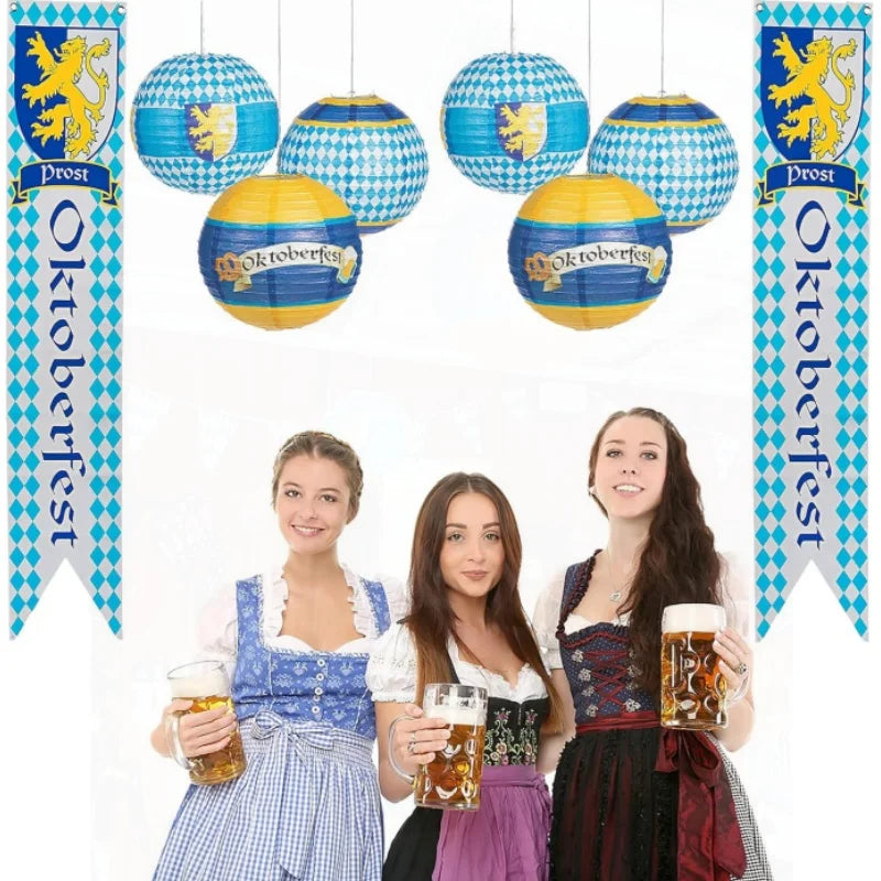 Oktoberfest paper lantern set, diamond pattern, 3-piece