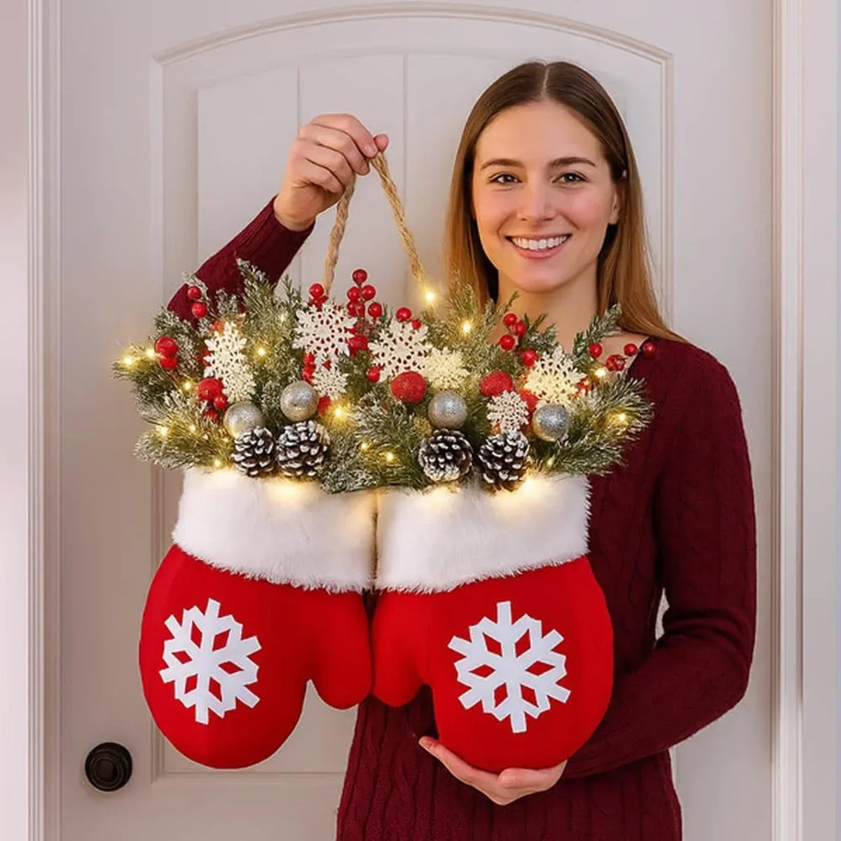 LED Christmas Wreath Mitten Shape – Battery Operated