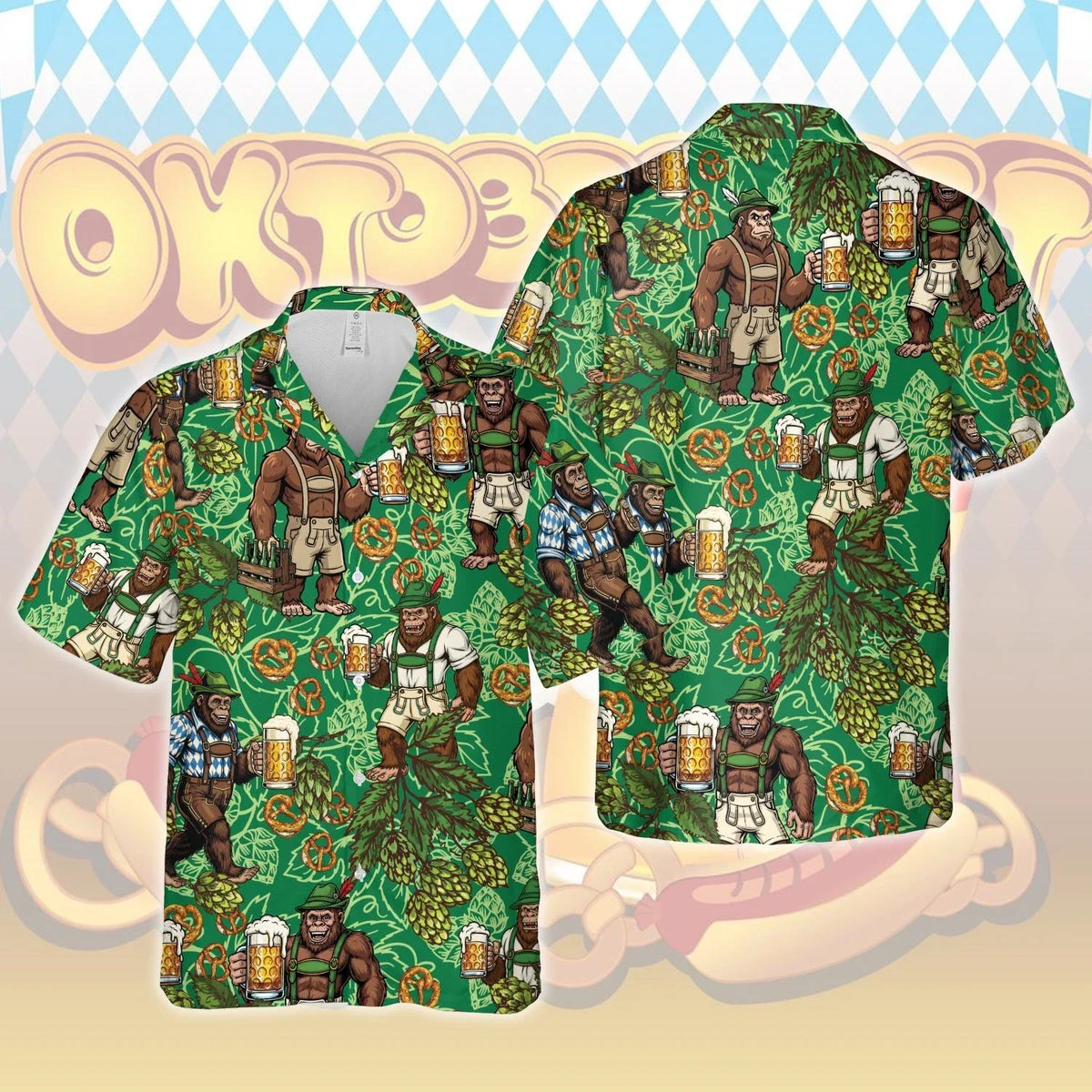 Men’s Oktoberfest shirt, lederhosen look, diamond pattern
