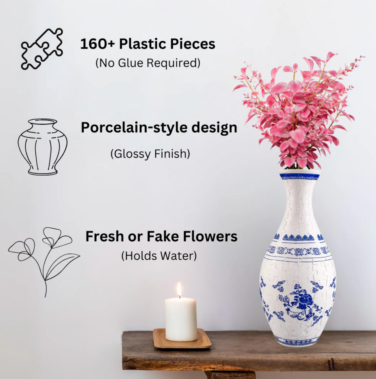 PuzzleVase 160-Piece 3D Puzzle as a Flower Vase