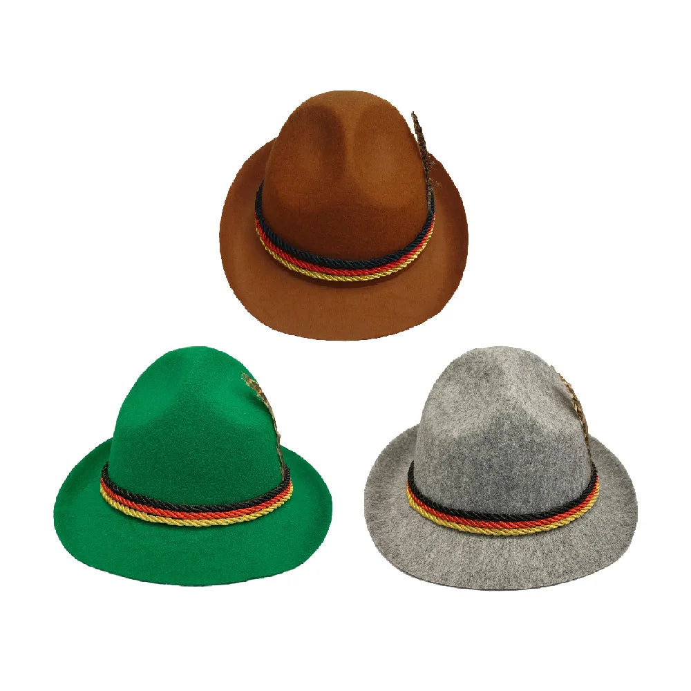 Alpine hat with feather Oktoberfest, felt traditional hat for men and women