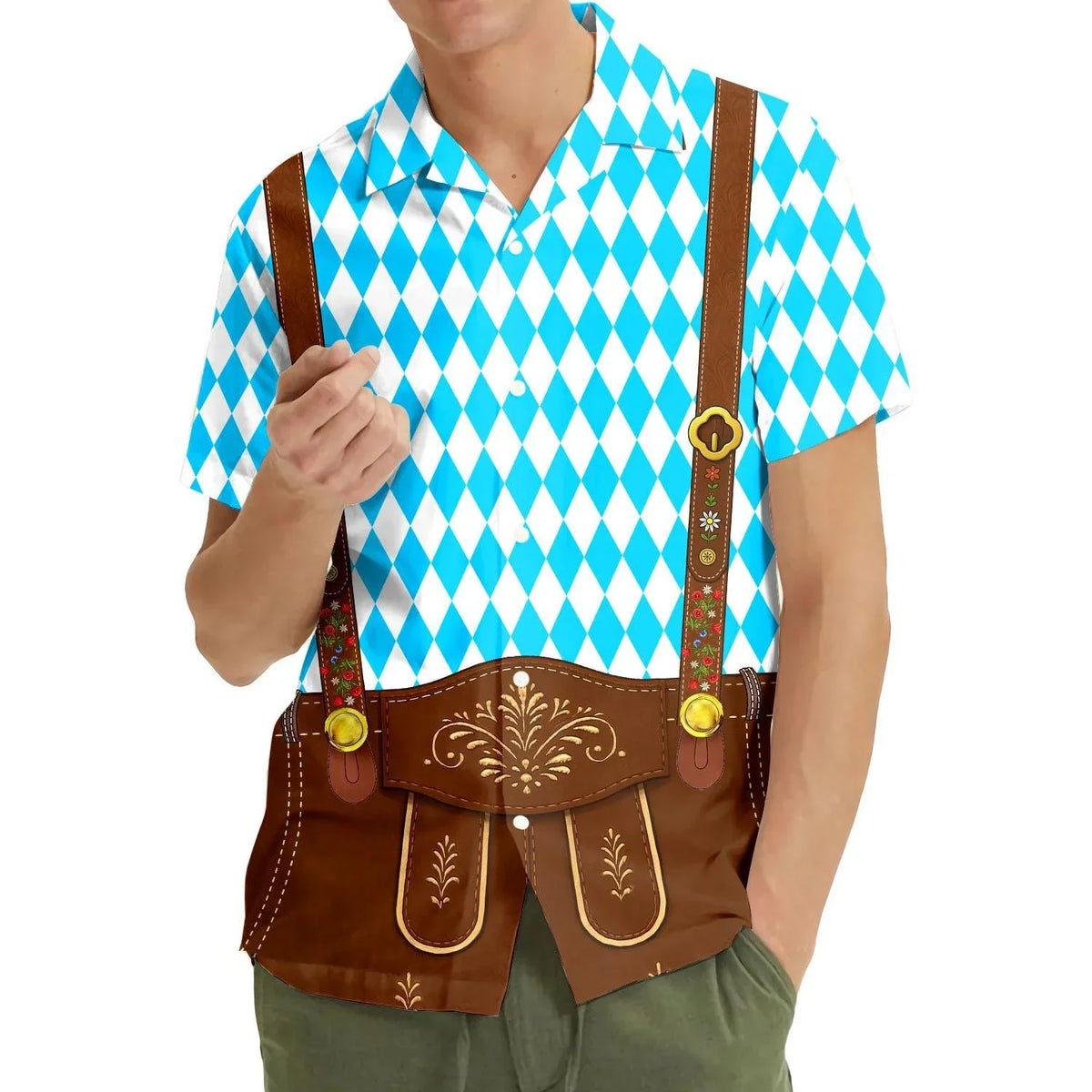 Men’s Oktoberfest shirt, lederhosen look, diamond pattern