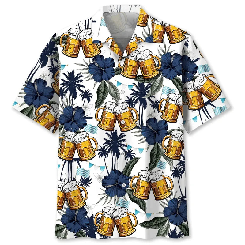 Oktoberfest Hawaiian-Style Shirt, Beer & Pretzel Pattern, Unisex