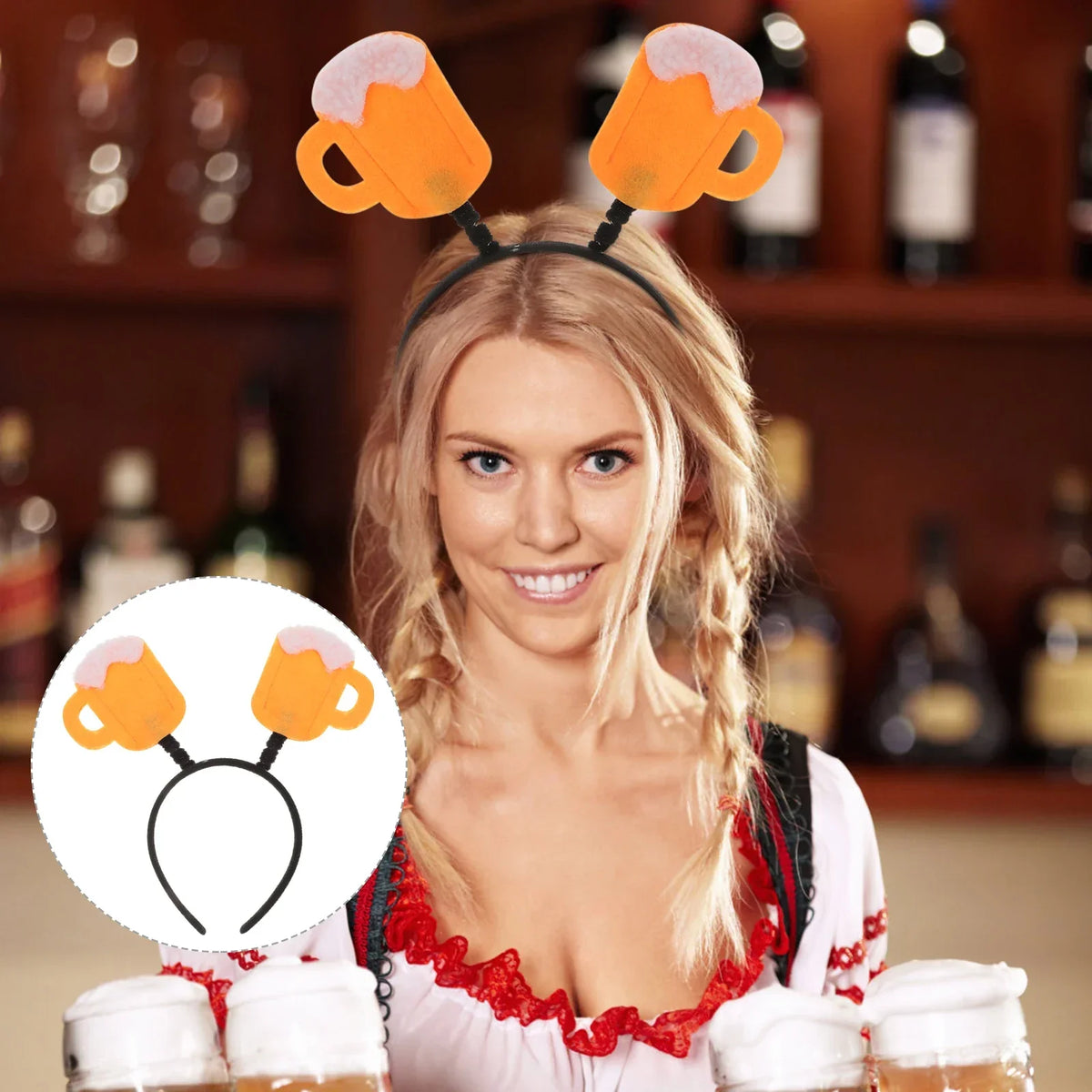 Oktoberfest headband set, beer mug motif, 6-piece costume accessory