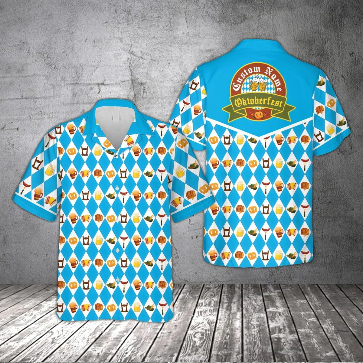 Men’s Oktoberfest shirt, lederhosen look, diamond pattern