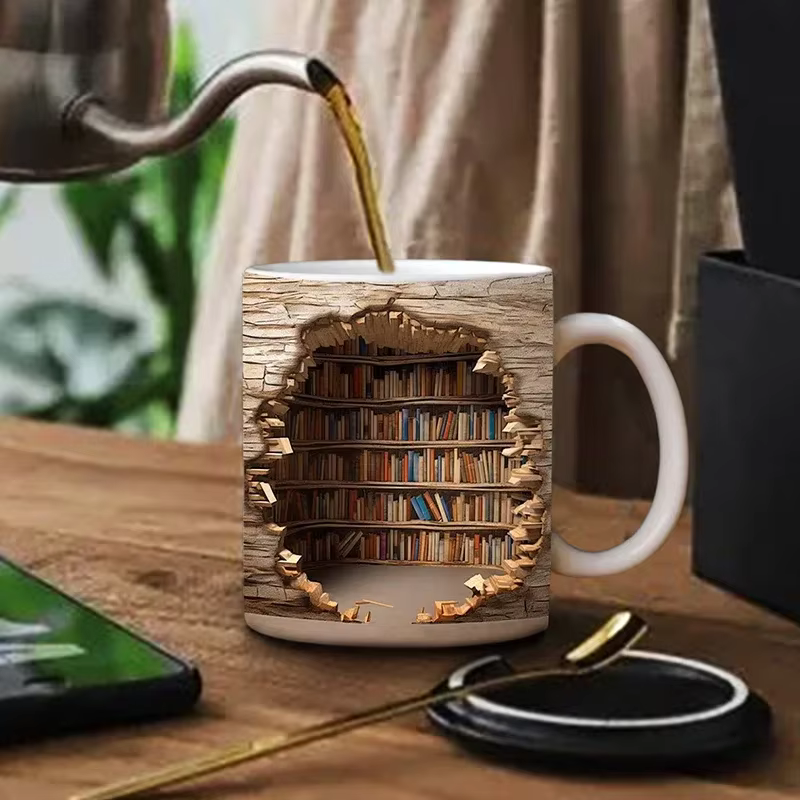 LibraryMug 3D stack of books coffee mug