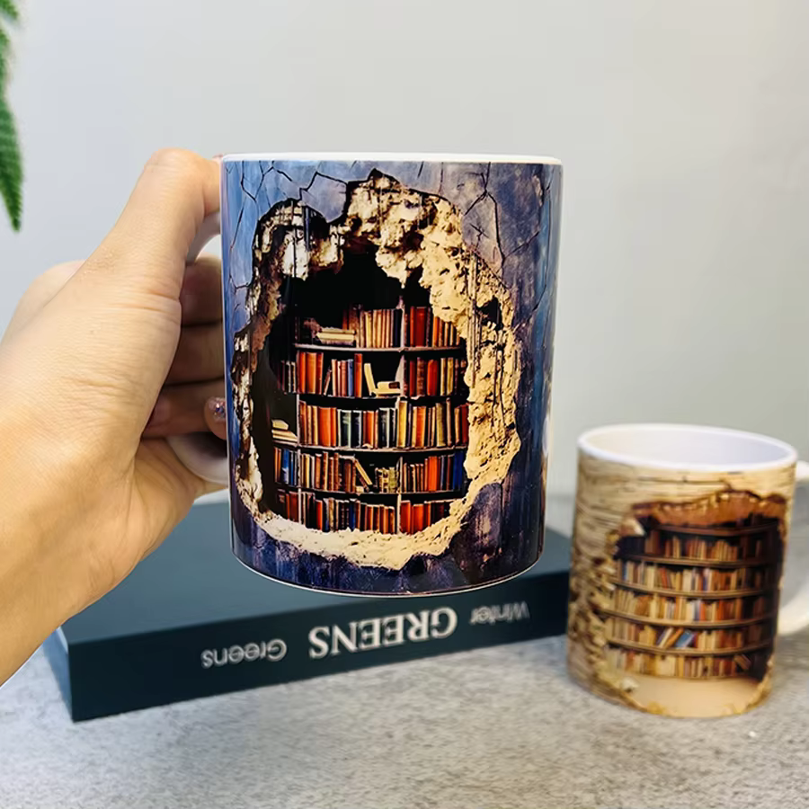LibraryMug 3D stack of books coffee mug