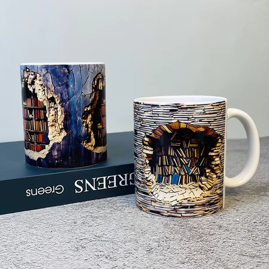 LibraryMug 3D stack of books coffee mug