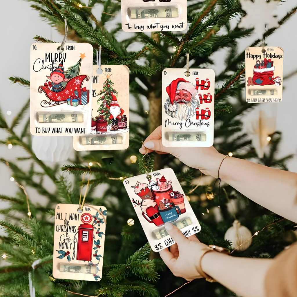 Wooden money gift holder – handmade Christmas card