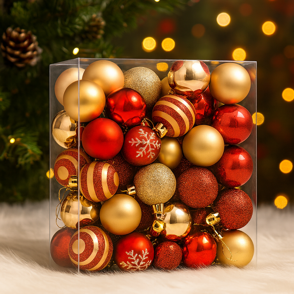 Christmas Baubles Plastic 50-Piece Set – Shatterproof Tree Decorations