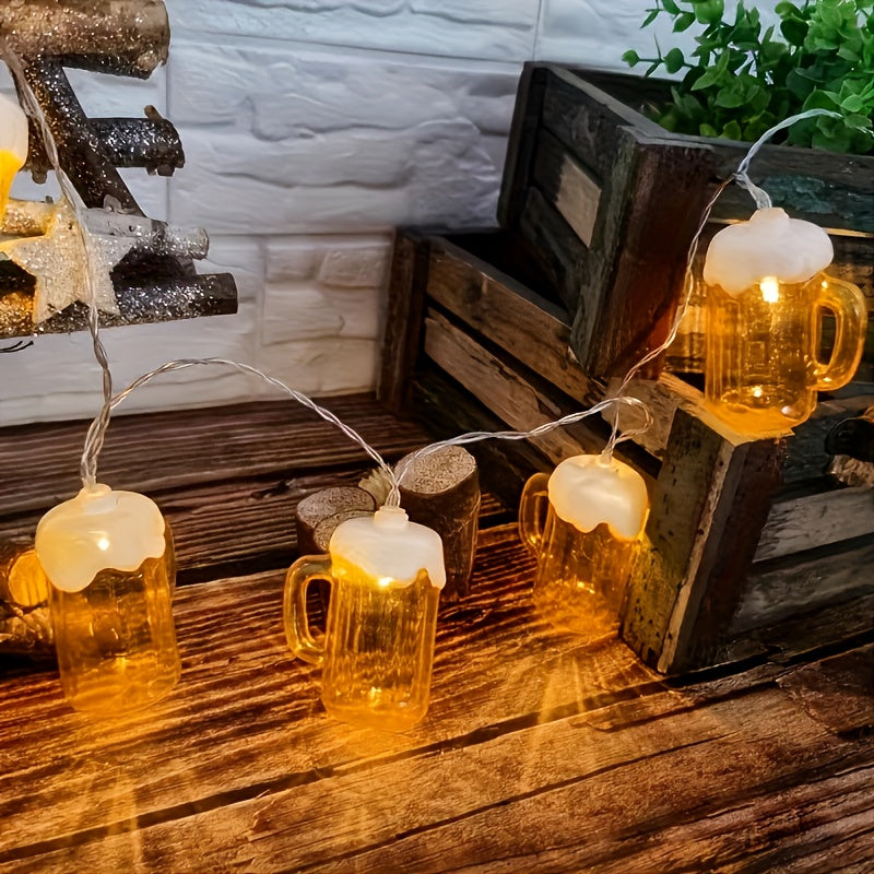 Oktoberfest decorative LED beer mug string lights, set of 2