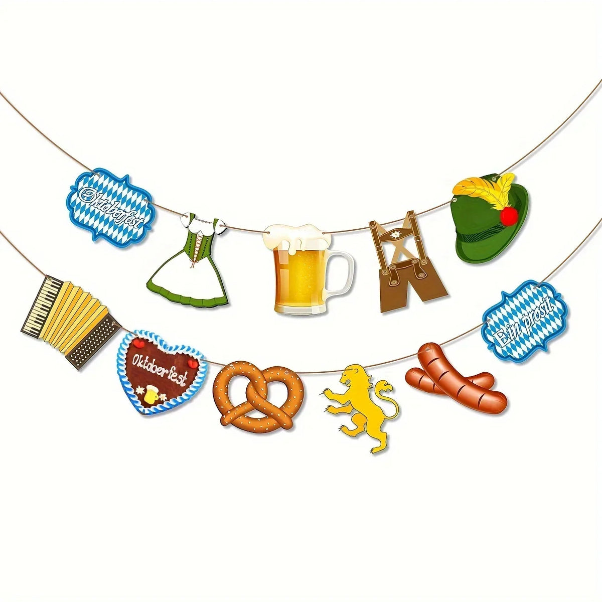 Oktoberfest Bunting Bavarian Blue Check, Fabric Garland