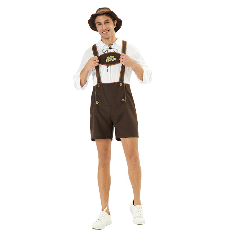 Men's Oktoberfest Lederhosen, traditional leather breeches with suspenders