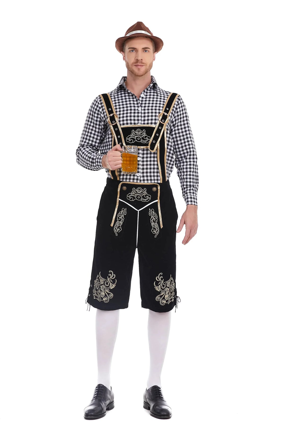 Oktoberfest costume for men complete, lederhosen with suspenders and hat