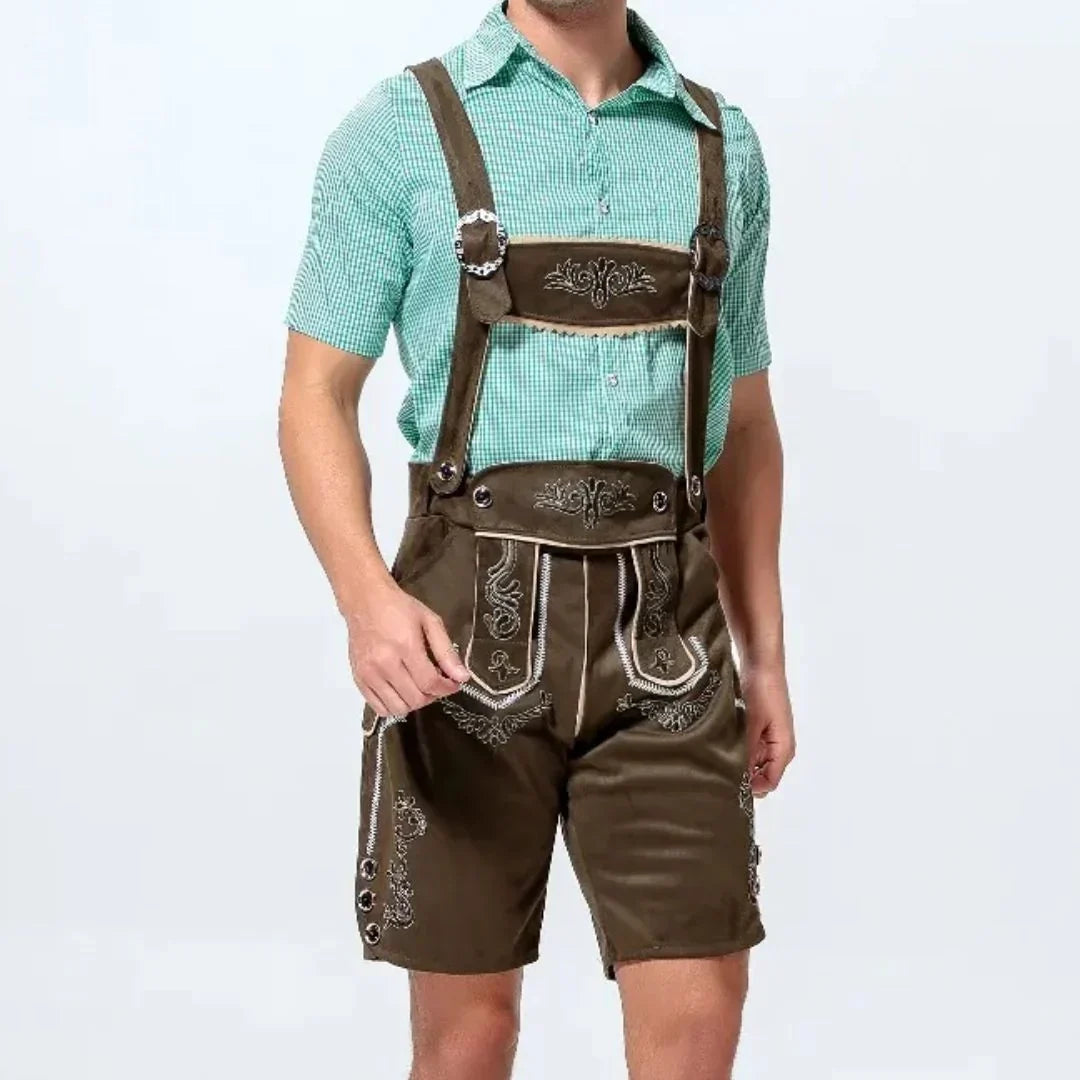 Men's Oktoberfest Lederhosen, Traditional Bavarian-Style Leather Breeches