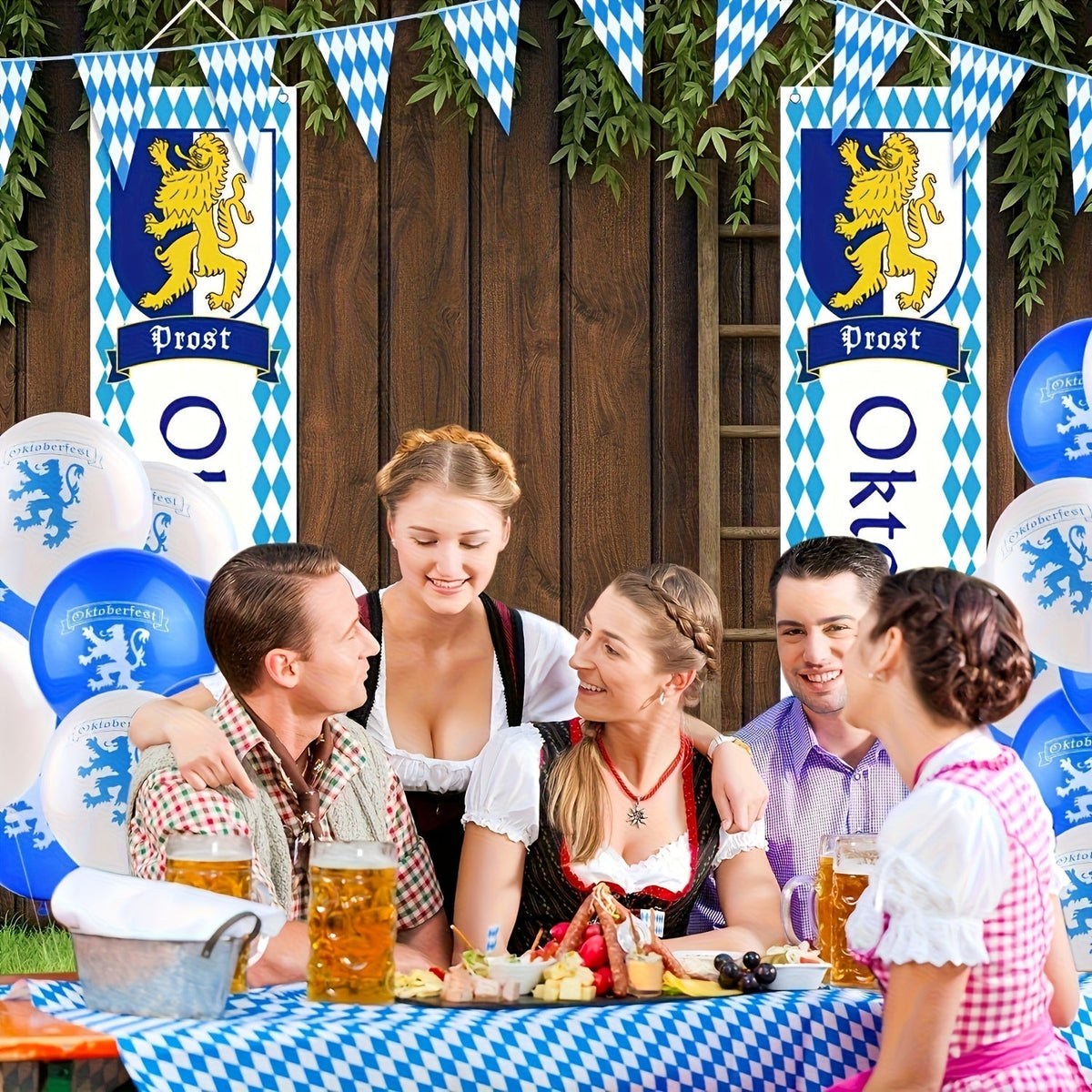 Oktoberfest Tablecloth Set Diamond Pattern, 137x274cm, 5 pieces