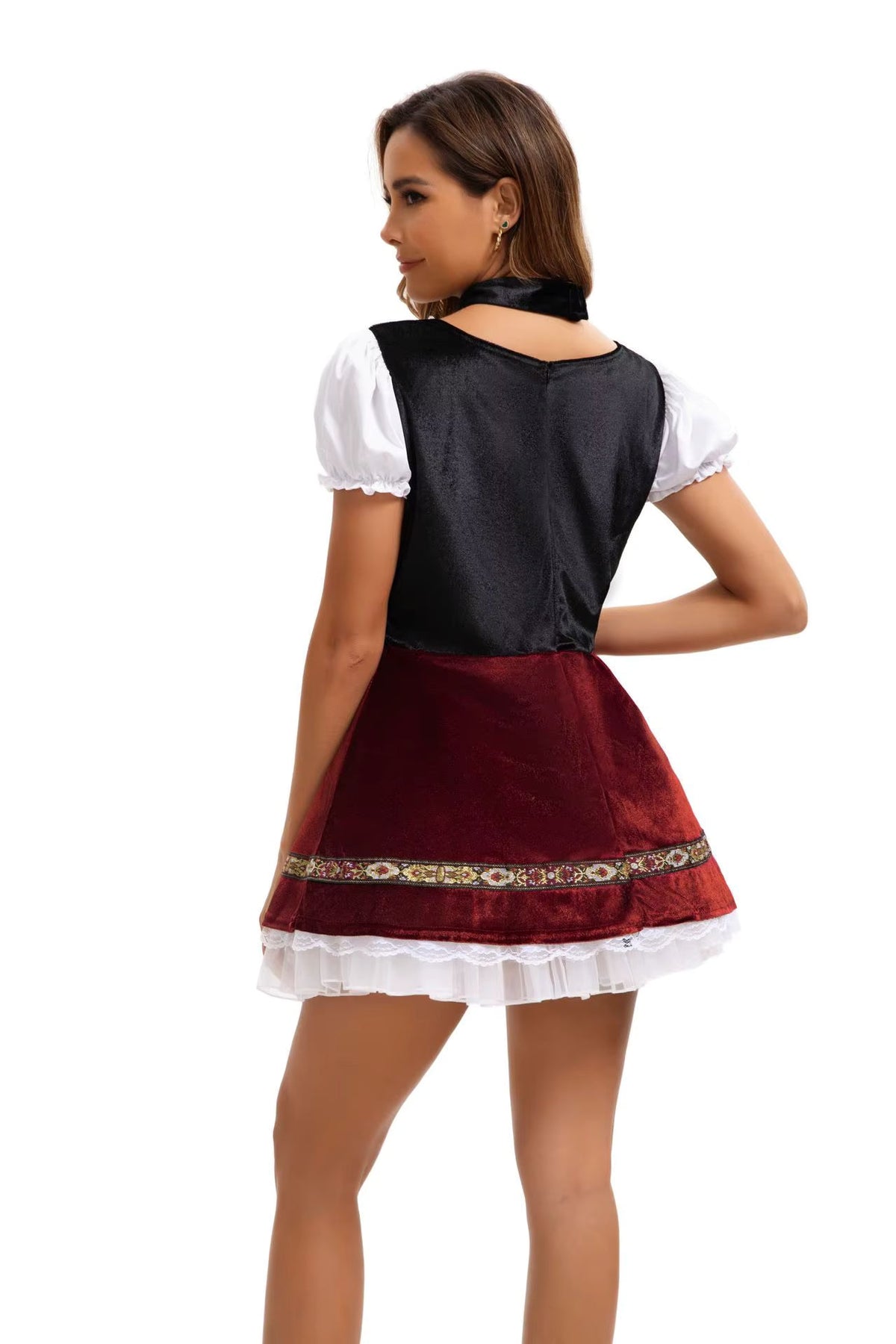 Women's Oktoberfest Dirndl Plus Size, Lace-up Bodice with Puff Sleeves