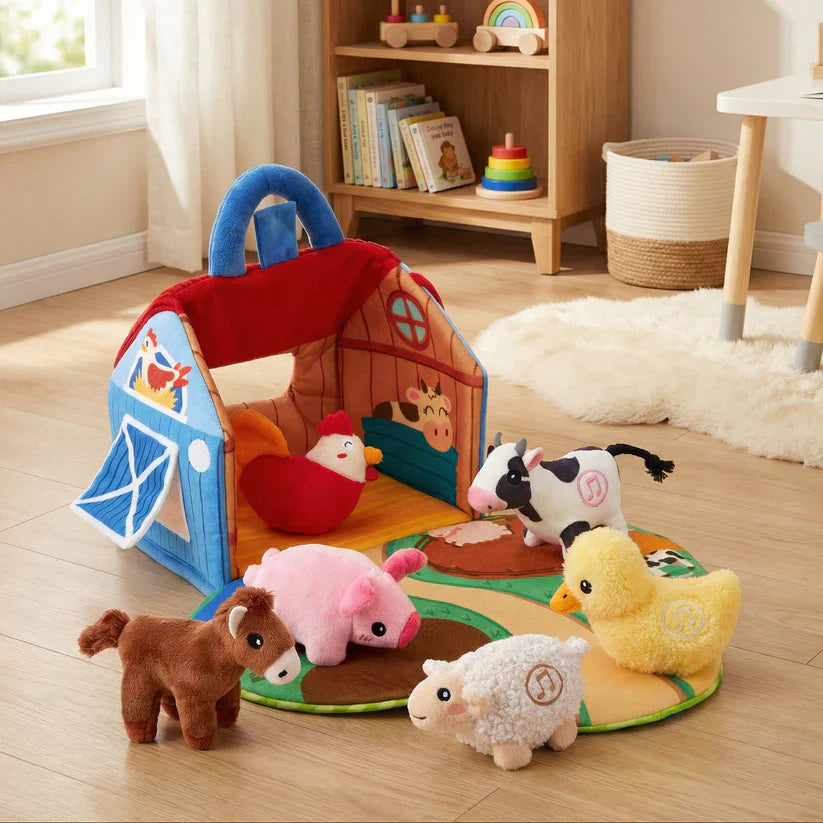 FarmPlayset Farm Toy for Kids, Plush Toys with Portable Play House