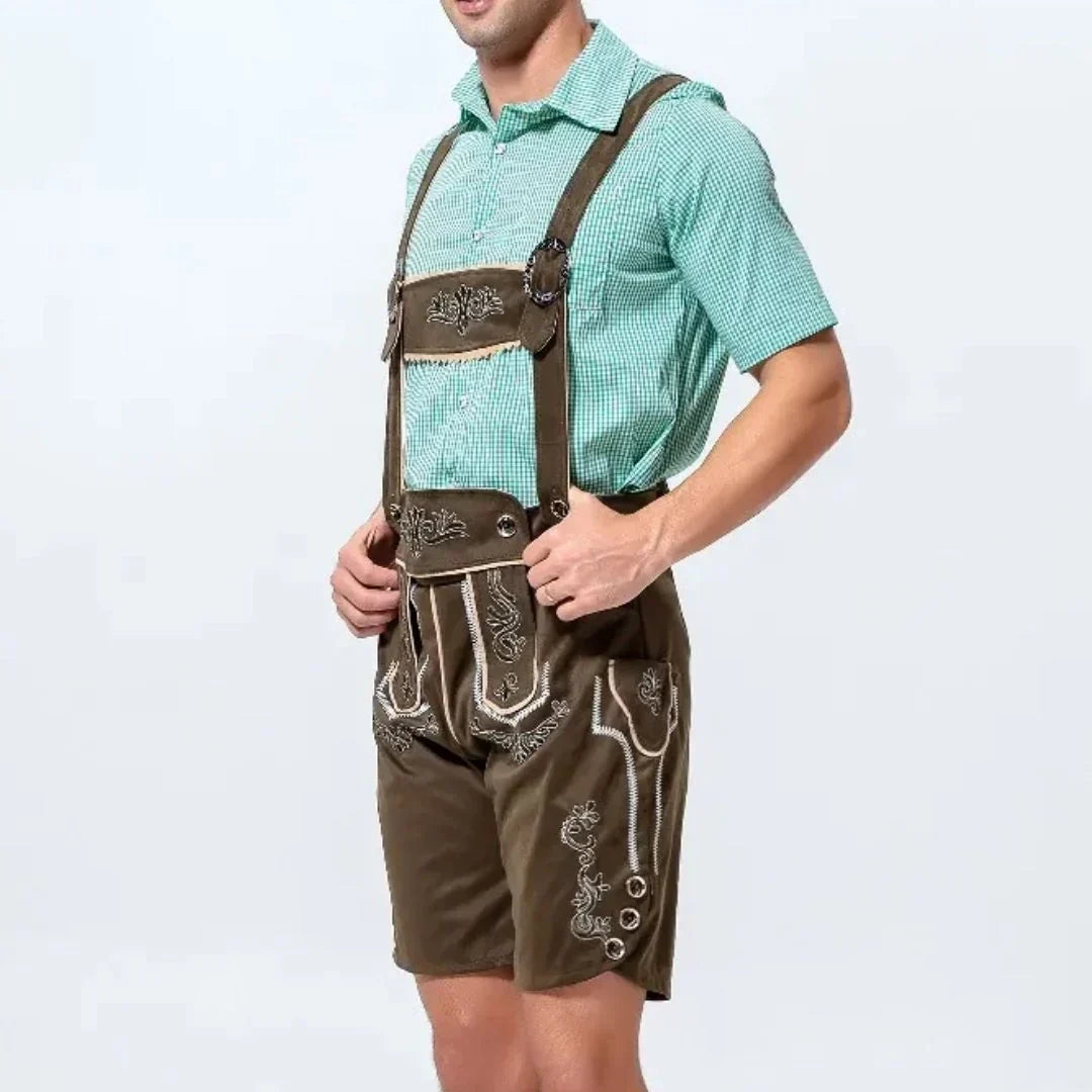 Men's Oktoberfest Lederhosen, Traditional Bavarian-Style Leather Breeches