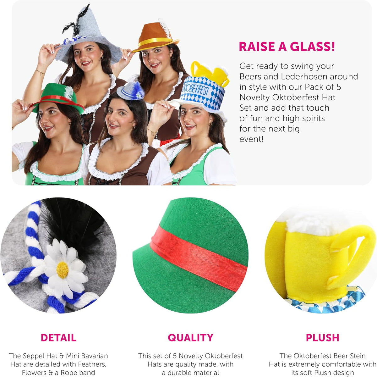 Oktoberfest Hat Set 5-Piece, Traditional Felt Polyester Group Set