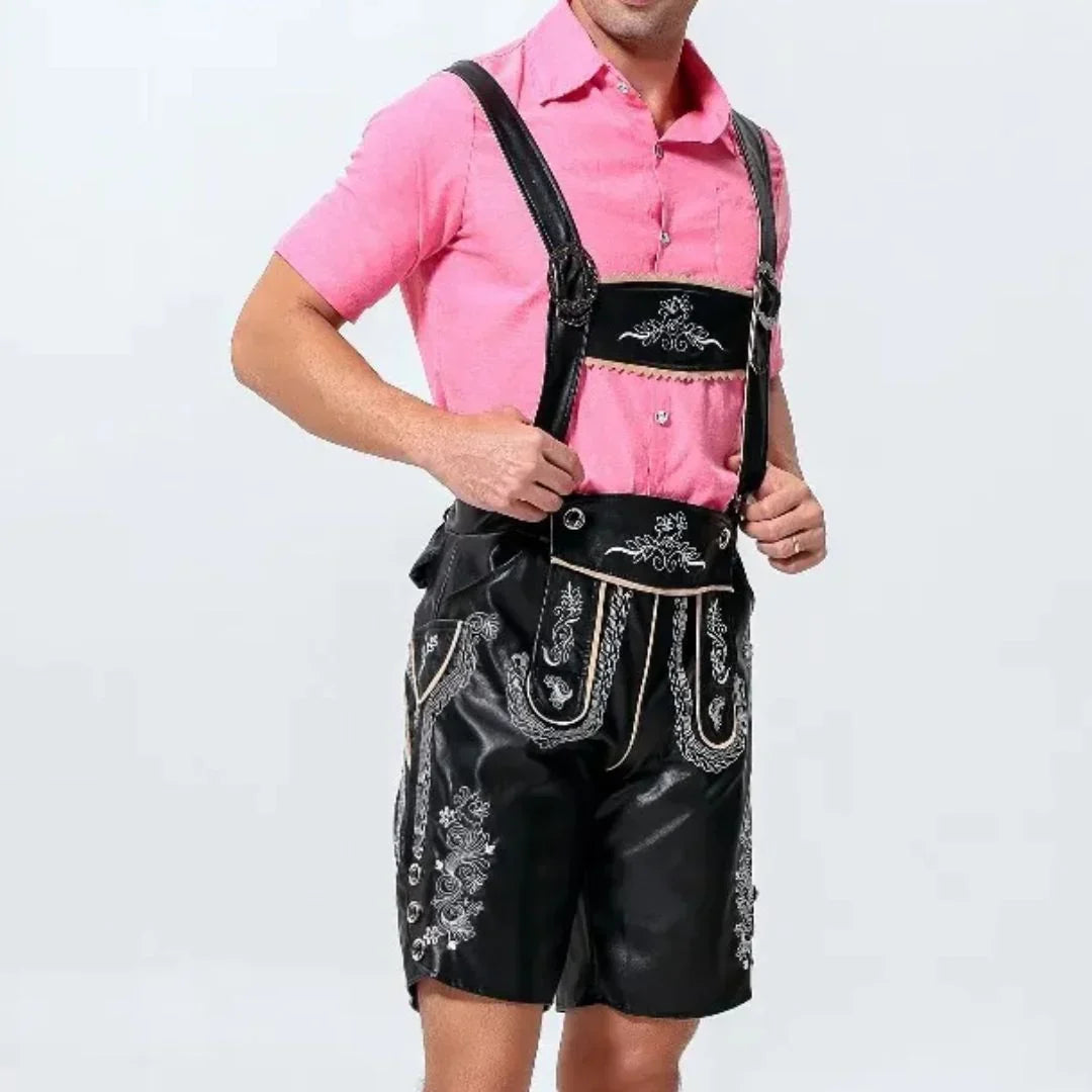 Men's Oktoberfest Lederhosen, Traditional Bavarian-Style Leather Breeches