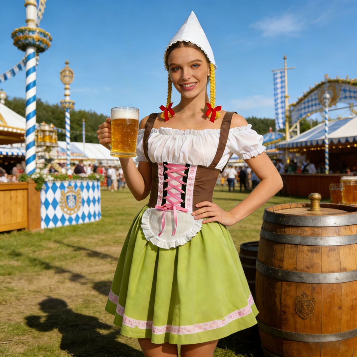 Women's Oktoberfest Dirndl Set, Dirndl dress with apron and pointed hat